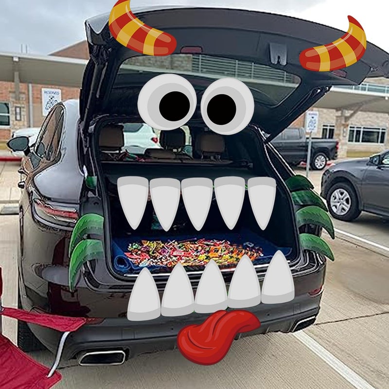 PARTYLOUD Store Trunk or Treat Car Decorations Kit, Halloween Cute Monster Face Trunk or Treat Kit Car Decorations for SUV, Outdoor Halloween Garage Door Decorations - Image 2